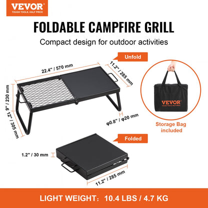 JY-ZDKJ-02 - Heavy-Duty 22.4" Folding Campfire Grill with Adjustable Height