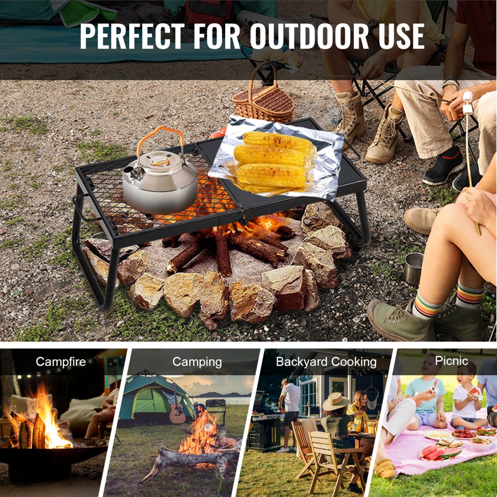 JY-ZDKJ-02 - Heavy-Duty 22.4" Folding Campfire Grill with Adjustable Height