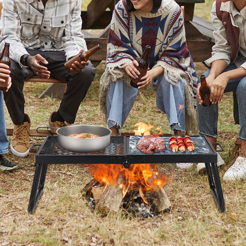 JY-ZDKJ-02 - Heavy-Duty 22.4" Folding Campfire Grill with Adjustable Height