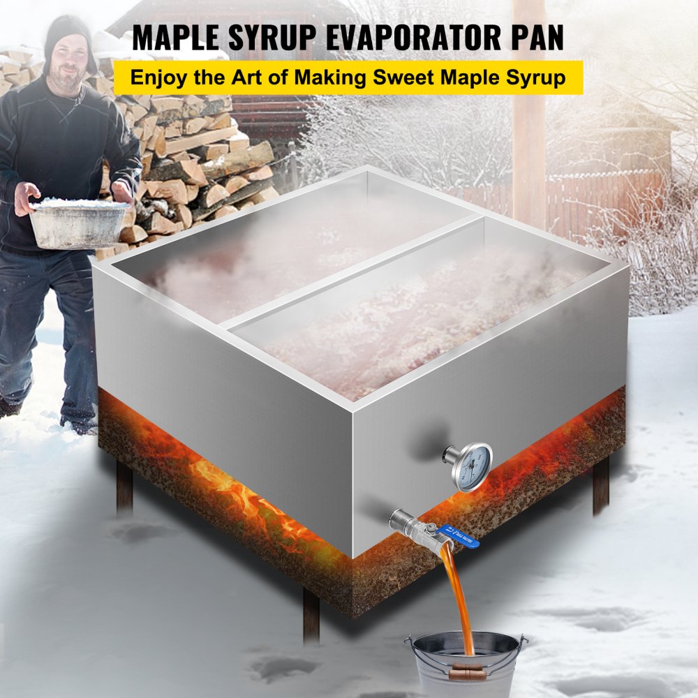 010106619542 - 2'x2' Food-Grade Stainless Steel Maple Syrup Pan with Valve