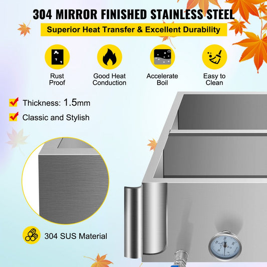 010106619542 - 2'x2' Food-Grade Stainless Steel Maple Syrup Pan with Valve