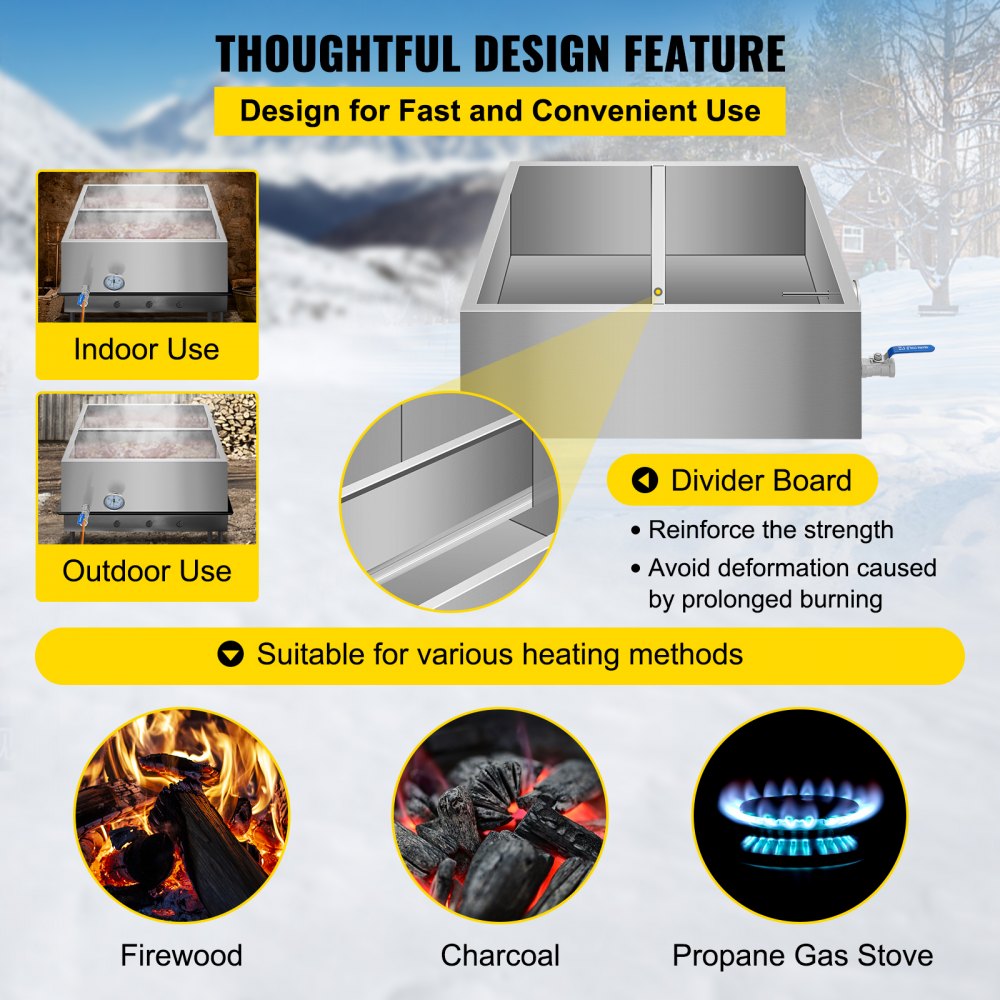 010106619542 - 2'x2' Food-Grade Stainless Steel Maple Syrup Pan with Valve