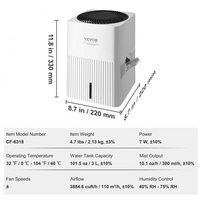 CF-6318 - 3L Evaporative Humidifier for Spaces up to 473.6 sqft