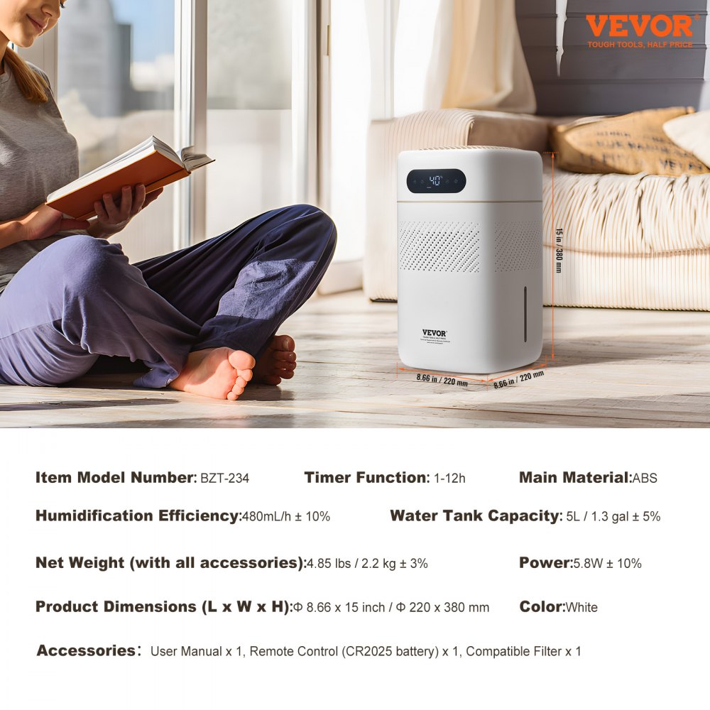 BZT-234 - 5L VEVOR Humidifier with Remote Control and Timer