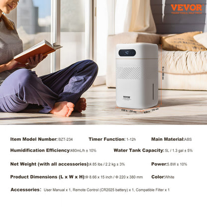 BZT-234 - 5L VEVOR Humidifier with Remote Control and Timer