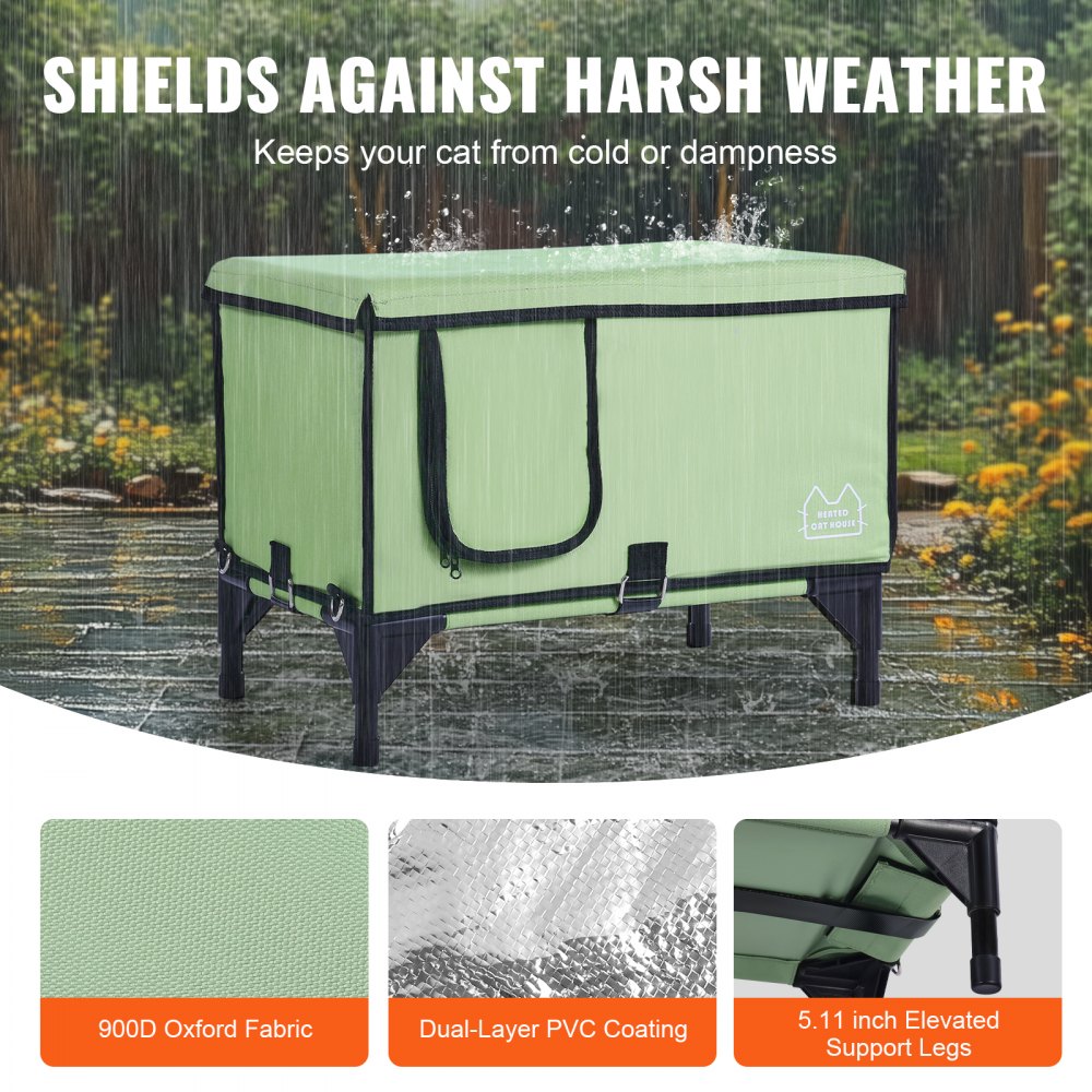 JUYI U8-M - Insulated Heated Cat House with Temperature Control and Windproof Stakes