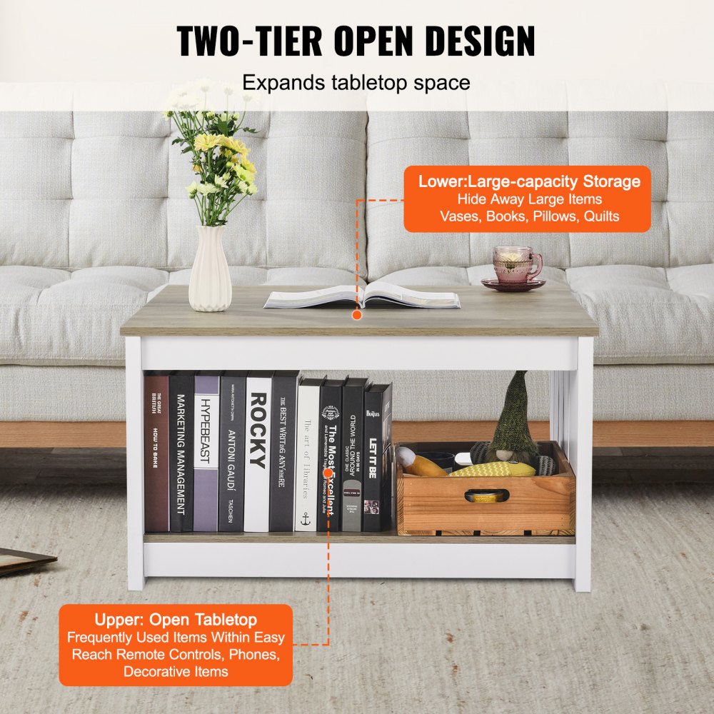 KLLT-01 - 31.5" Flip-Top Farmhouse Coffee Table with Storage