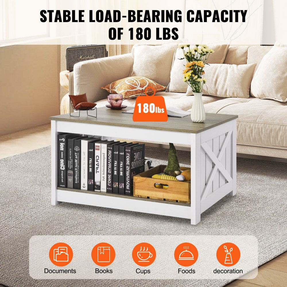KLLT-01 - 31.5" Flip-Top Farmhouse Coffee Table with Storage