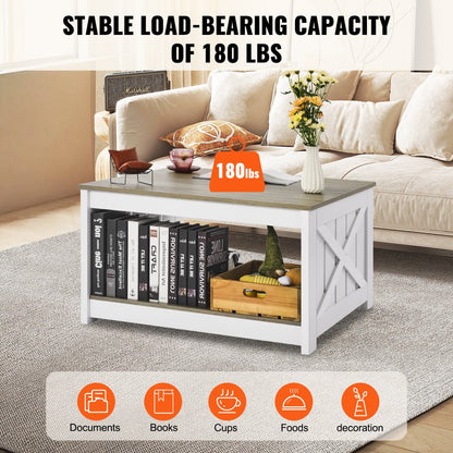 KLLT-01 - 31.5" Flip-Top Farmhouse Coffee Table with Storage