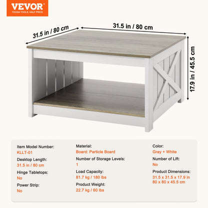 KLLT-01 - 31.5" Flip-Top Farmhouse Coffee Table with Storage