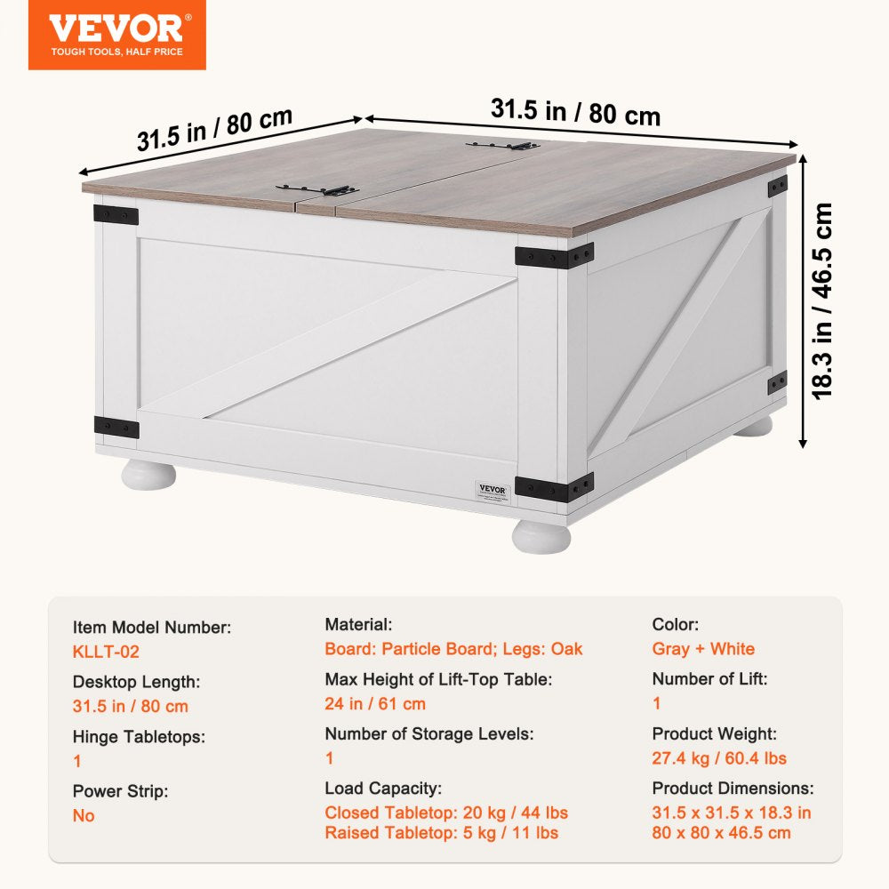 KLLT-02 - Rustic Lift-Top Coffee Table with Hidden Storage