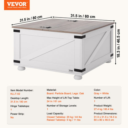 KLLT-02 - Rustic Lift-Top Coffee Table with Hidden Storage