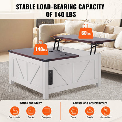 KLLT-04 - 36" Lift-Top Farmhouse Coffee Table with USB Ports and Storage