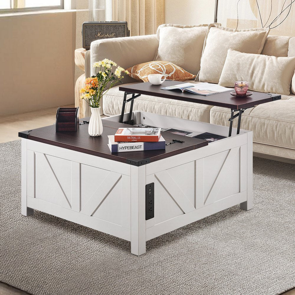 KLLT-04 - 36" Lift-Top Farmhouse Coffee Table with USB Ports and Storage