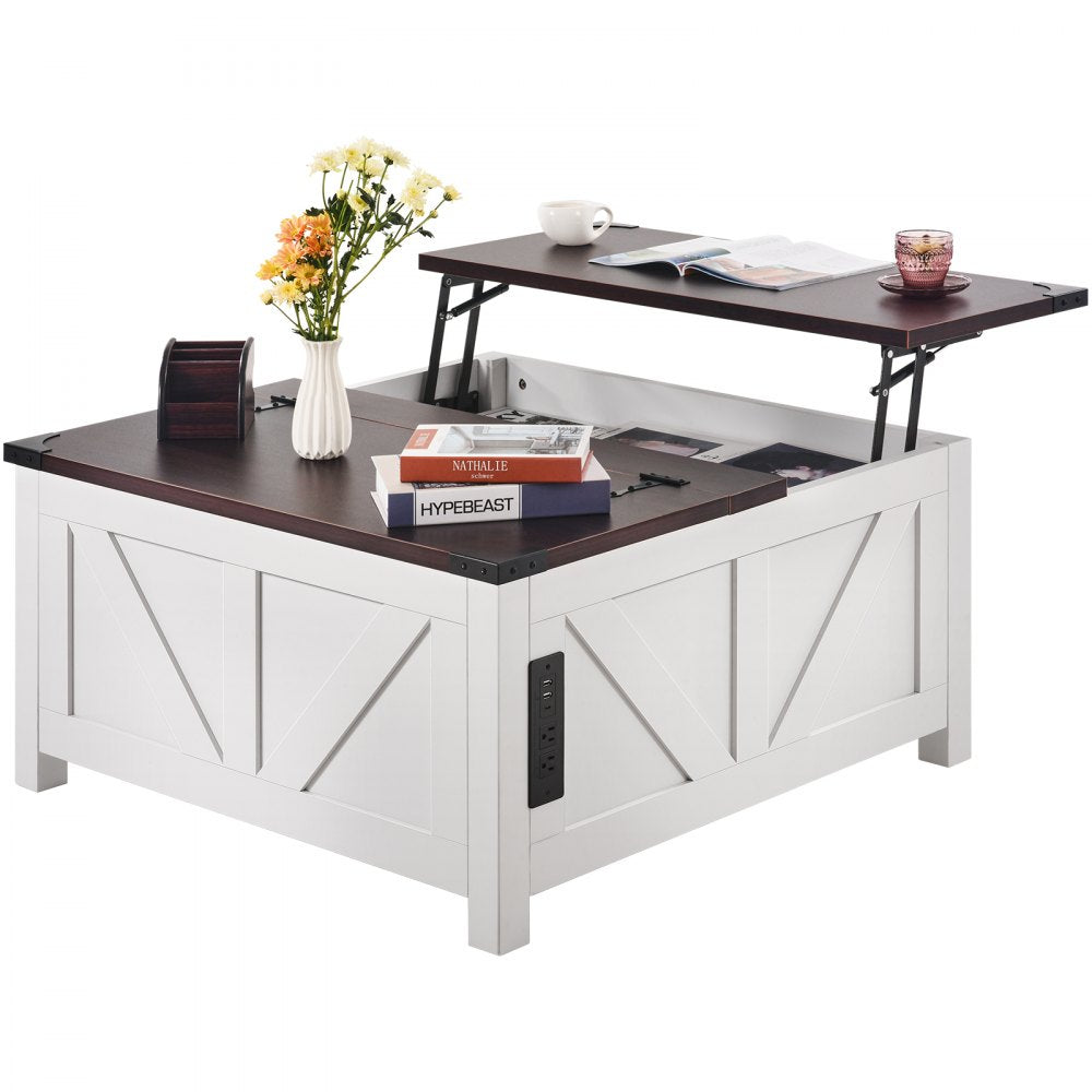 KLLT-04 - 36" Lift-Top Farmhouse Coffee Table with USB Ports and Storage