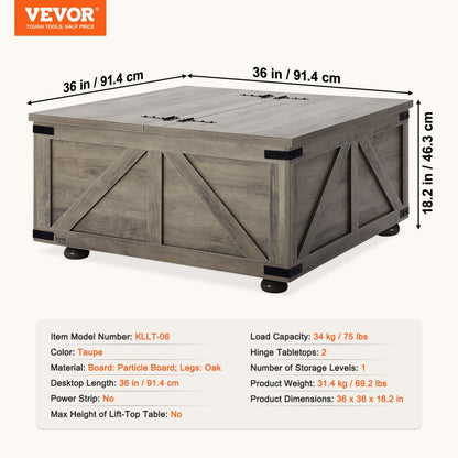 KLLT-06 - 36" VEVOR Flip-Top Coffee Table with Storage and Style