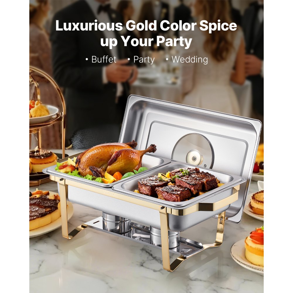 HZ-433B - 4 Qt Gold Stainless Steel Chafing Dish Set for Events