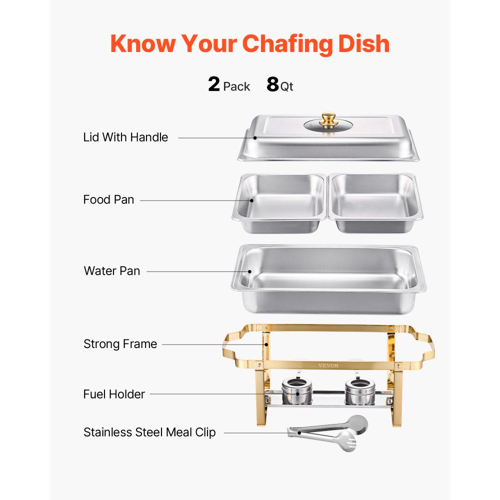 HZ-433B - 4 Qt Gold Stainless Steel Chafing Dish Set for Events
