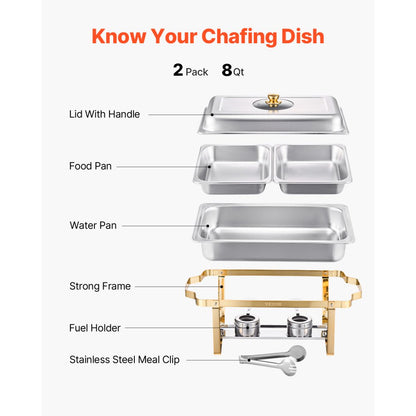 HZ-433B - 4 Qt Gold Stainless Steel Chafing Dish Set for Events