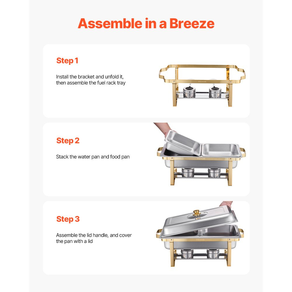 HZ-433B - 4 Qt Gold Stainless Steel Chafing Dish Set for Events