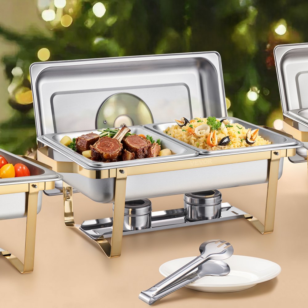 HZ-433B - 4 Qt Gold Stainless Steel Chafing Dish Set for Events