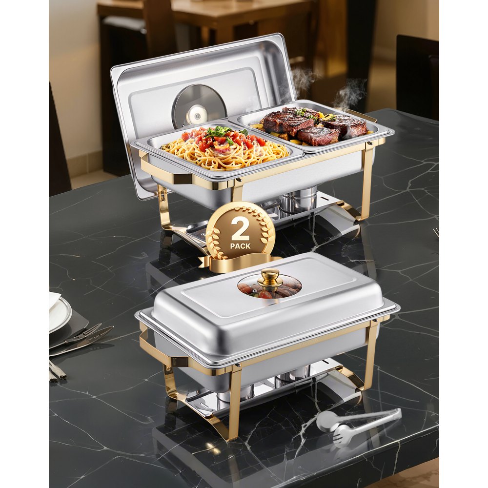 HZ-433B - 4 Qt Gold Stainless Steel Chafing Dish Set for Events
