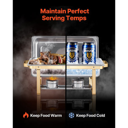 HZ-433B - 8QT Stainless Steel Chafing Dish Set with Luxurious Gold Finish