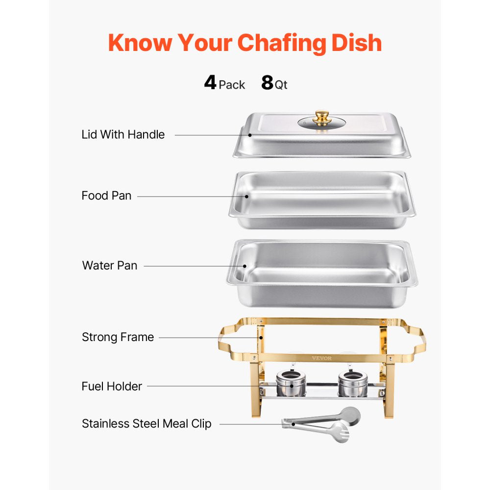 HZ-433B - 8QT Stainless Steel Chafing Dish Set with Luxurious Gold Finish