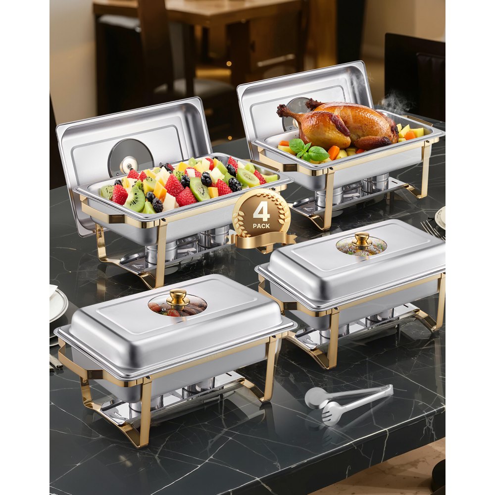 HZ-433B - 8QT Stainless Steel Chafing Dish Set with Luxurious Gold Finish