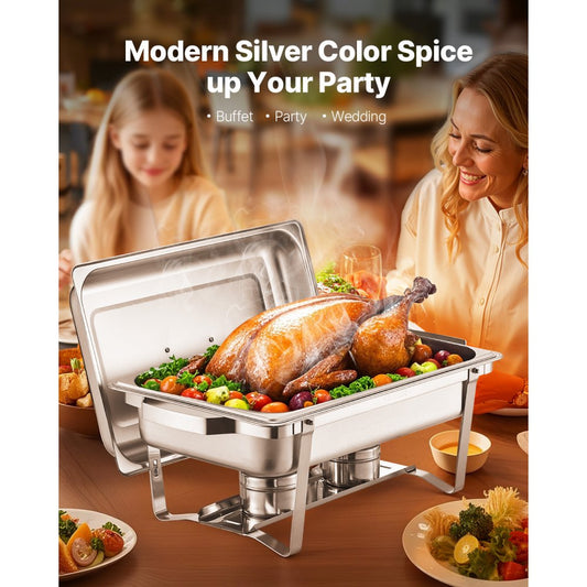 HZ-433 - Premium 8 Qt Stainless Steel Chafing Dish Set for 8 Guests