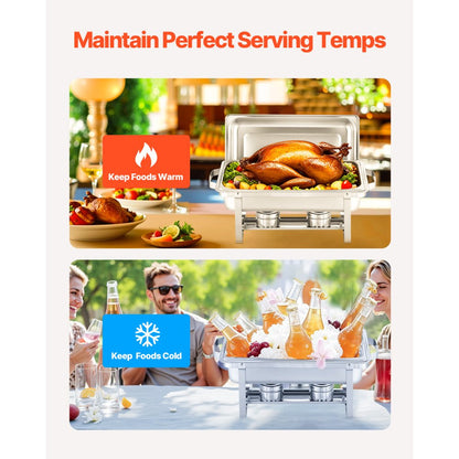 HZ-433 - Premium 8 Qt Stainless Steel Chafing Dish Set for 8 Guests