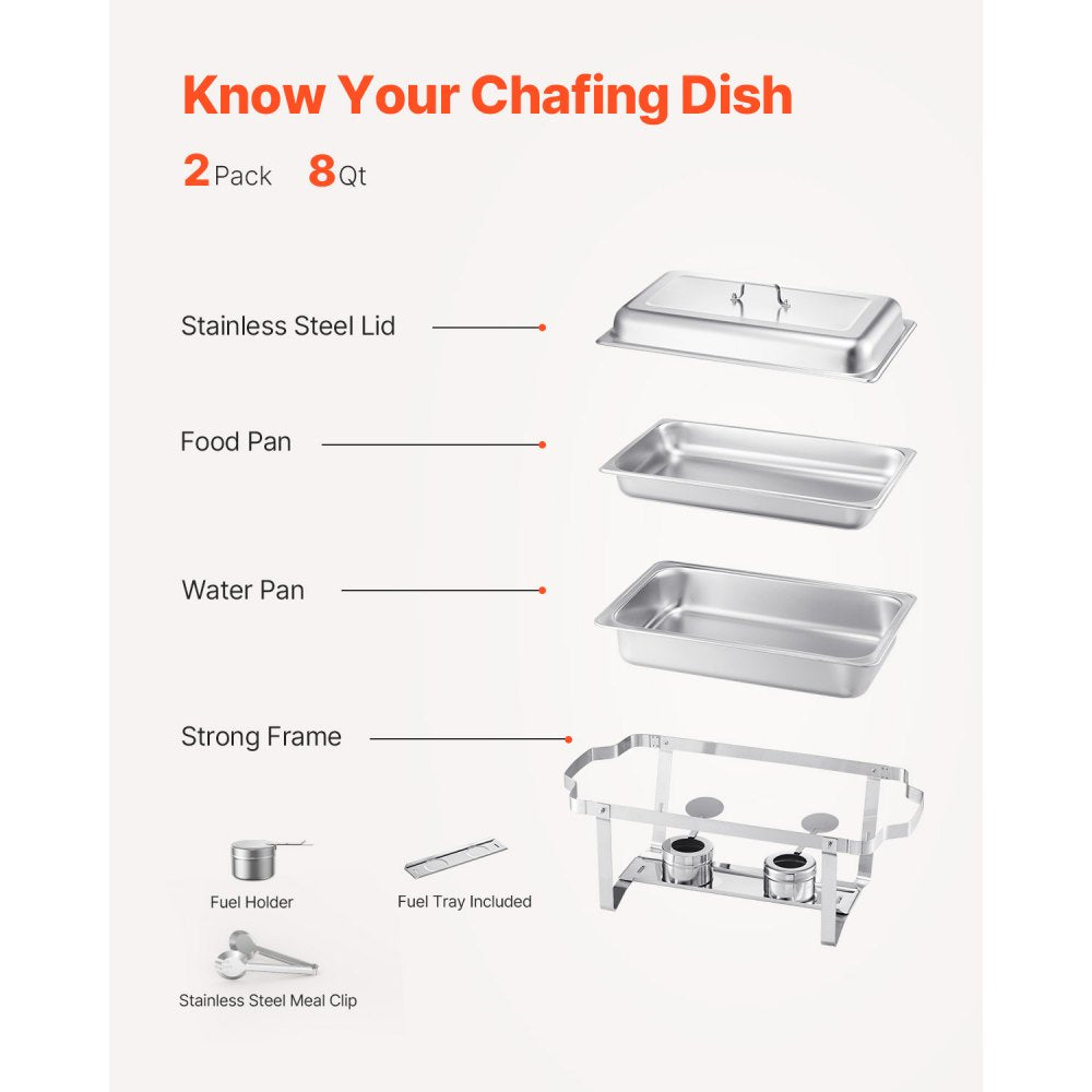 HZ-433 - Premium 8 Qt Stainless Steel Chafing Dish Set for 8 Guests