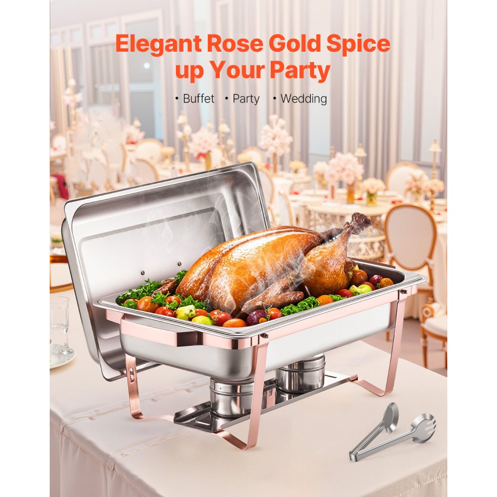 HZ-433 - 8QT Rose Gold Stainless Steel Chafing Dish Set for 8 People