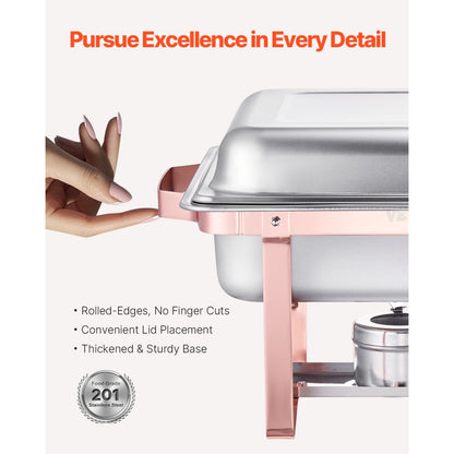 HZ-433 - 8QT Rose Gold Stainless Steel Chafing Dish Set for 8 People