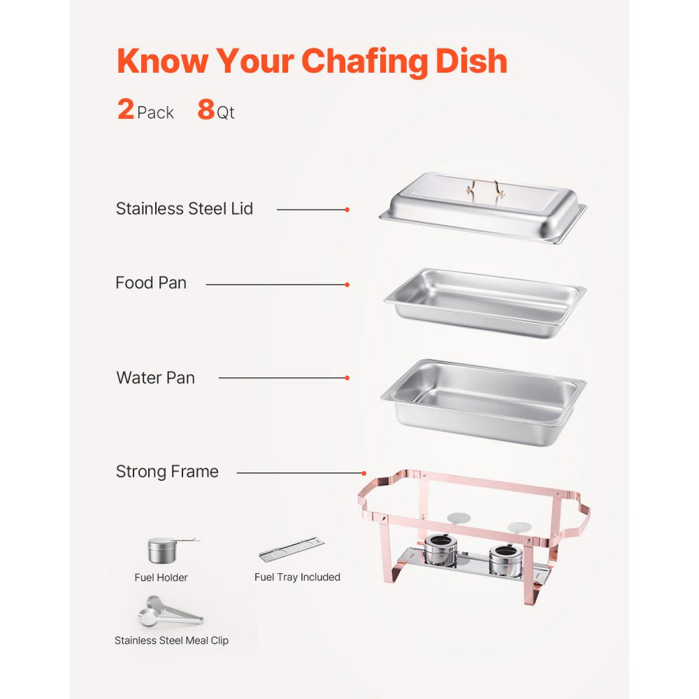 HZ-433 - 8QT Rose Gold Stainless Steel Chafing Dish Set for 8 People