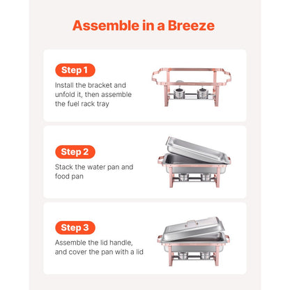 HZ-433 - 8QT Rose Gold Stainless Steel Chafing Dish Set for 8 People