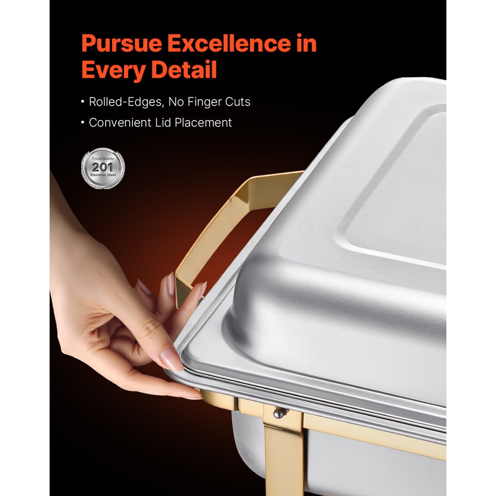 HZ-433 - Premium 8 Qt Gold Chafing Dish Set for 8 People