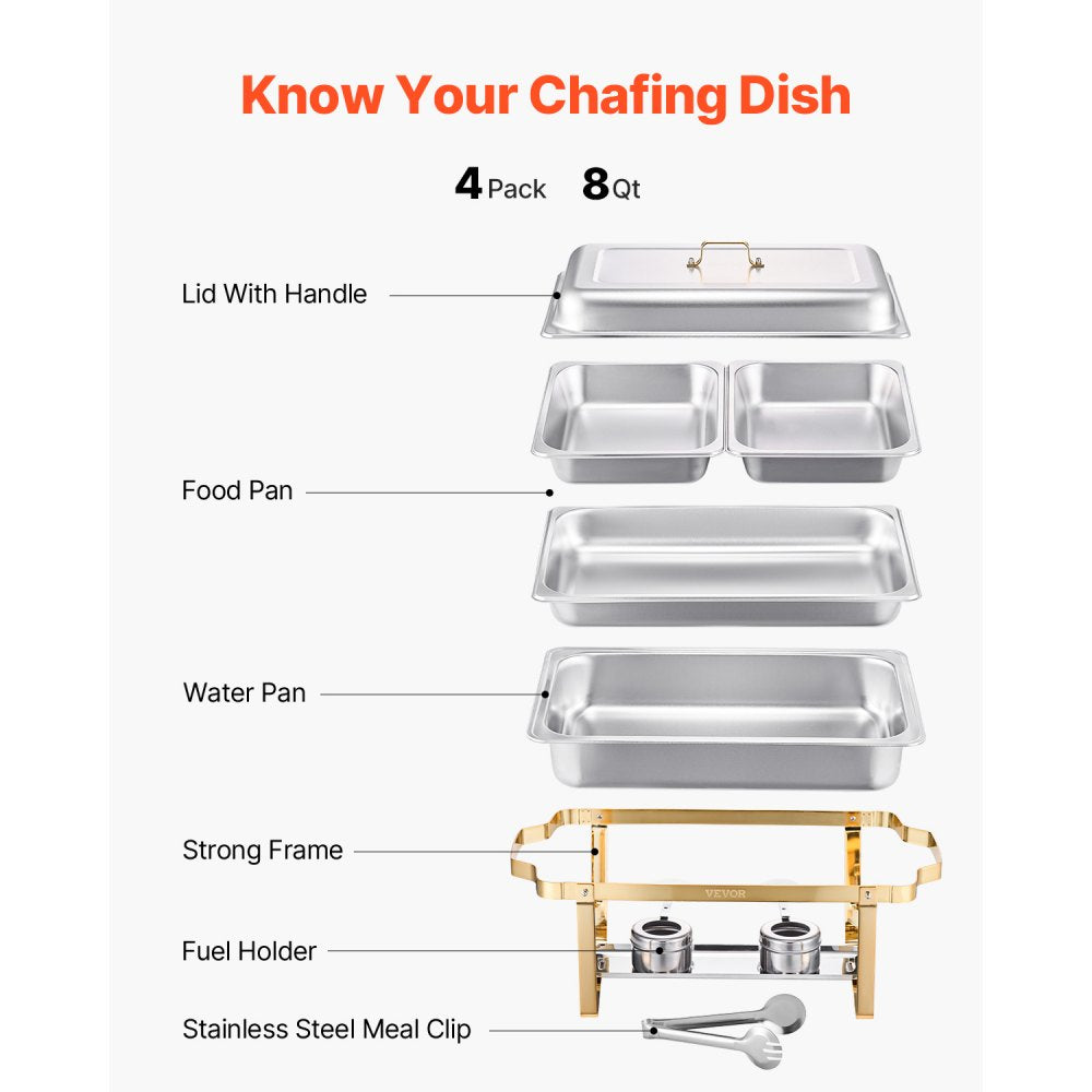 HZ-433 - Premium 8 Qt Gold Chafing Dish Set for 8 People