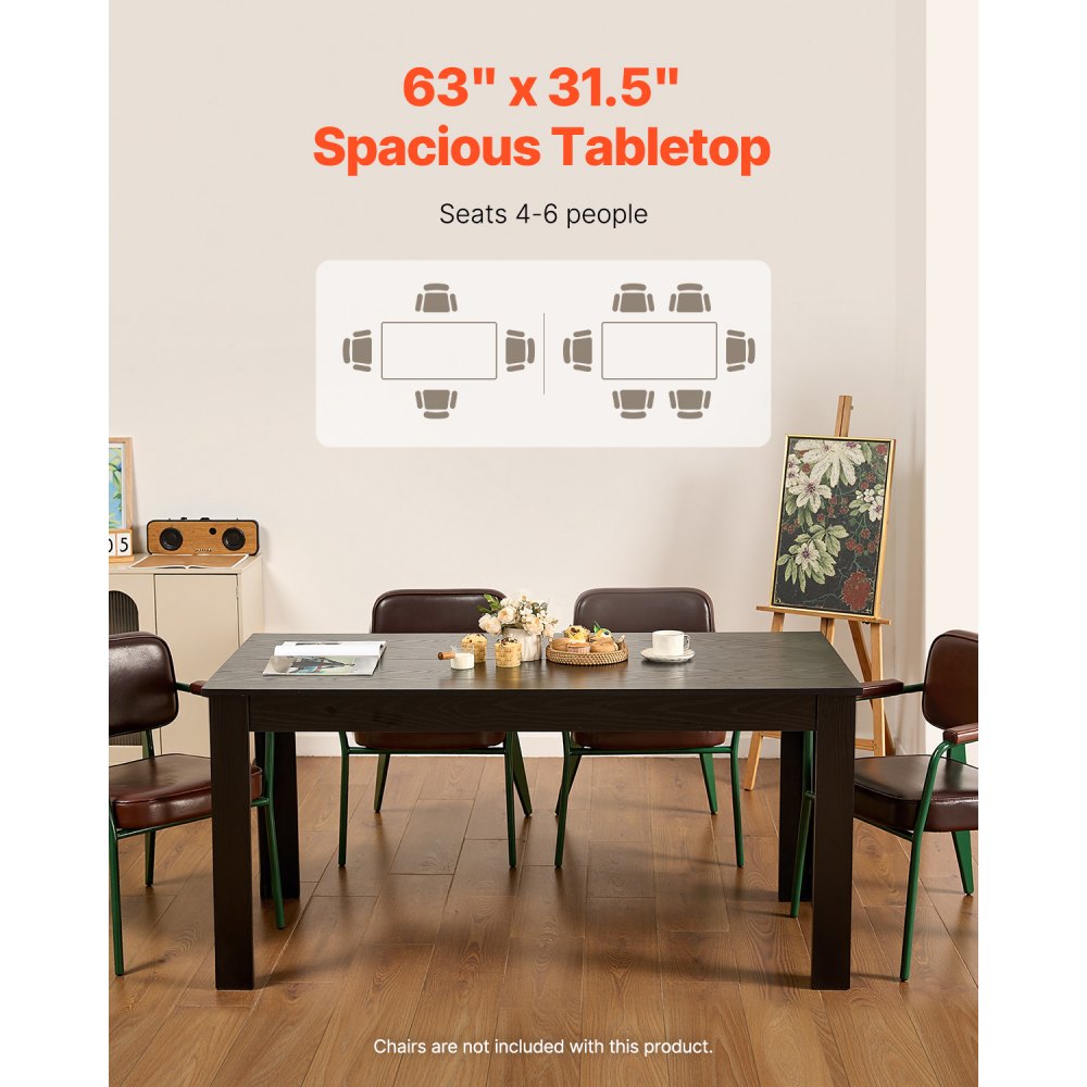 SR245370 - Durable 63in MDF Dining Table for 4-6, Elegant & Functional