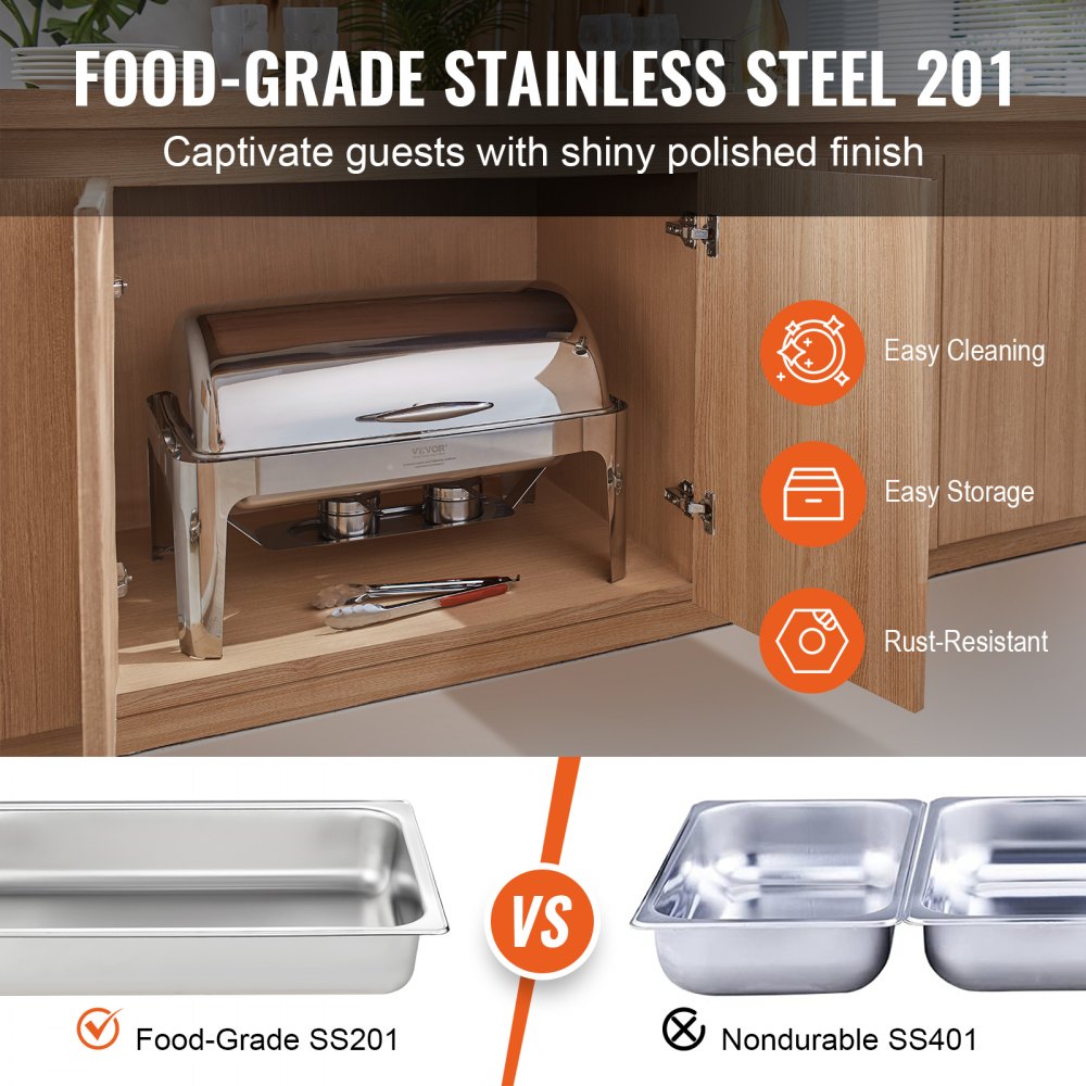 DT-C1104 - 9-Quart Stainless Steel Roll-Top Chafing Dish for Buffets