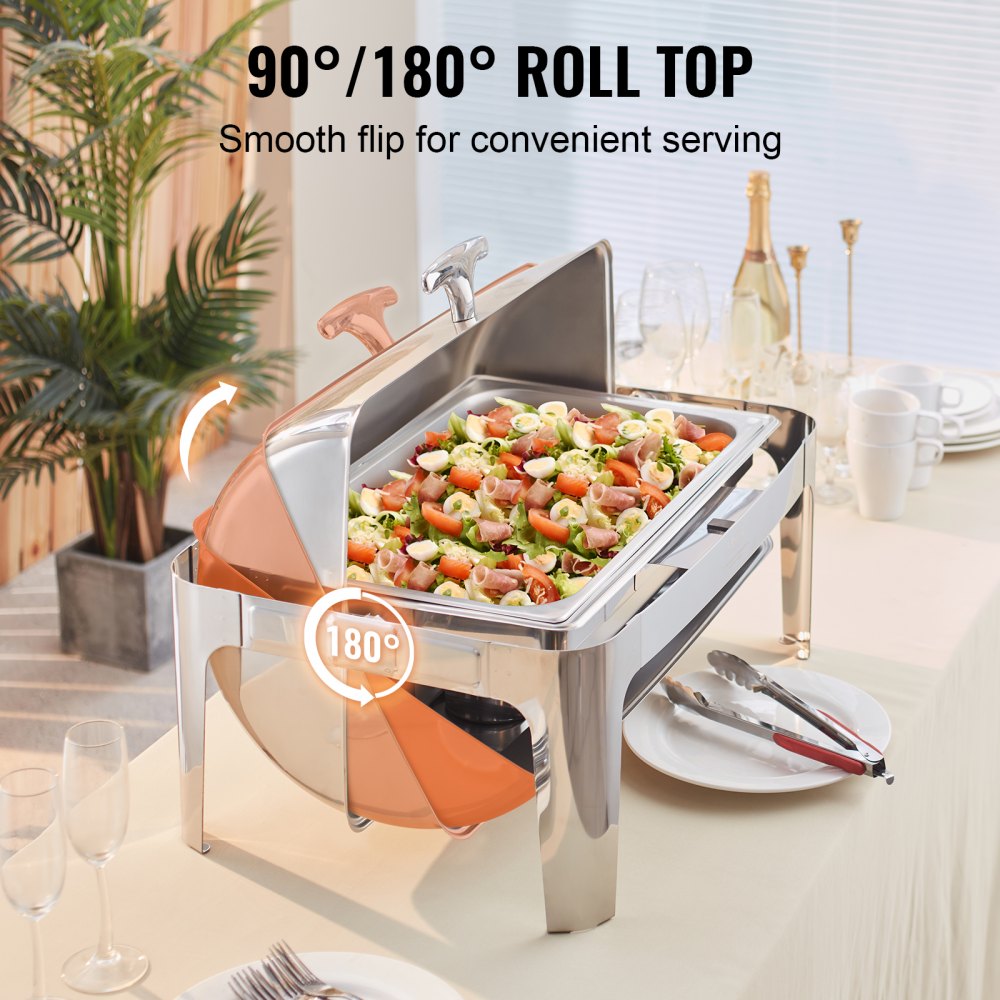 DT-C1104 - 9-Quart Stainless Steel Roll-Top Chafing Dish for Buffets