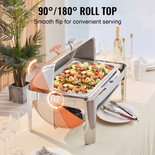 DT-C1104 - 9-Quart Stainless Steel Roll-Top Chafing Dish for Buffets