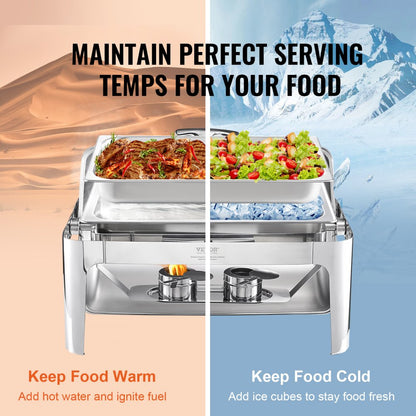DT-C1104 - 9-Quart Stainless Steel Roll-Top Chafing Dish for Buffets