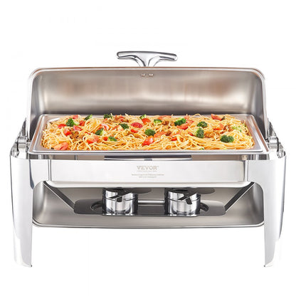 DT-C1104 - 9-Quart Stainless Steel Roll-Top Chafing Dish for Buffets