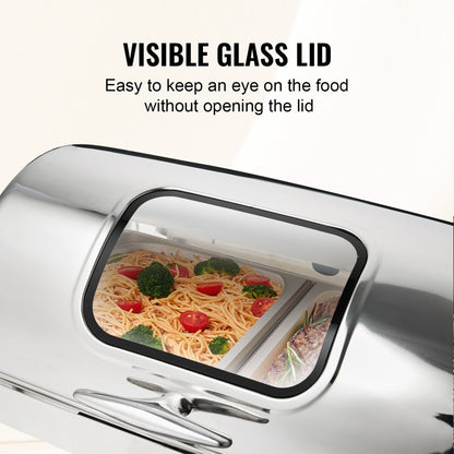 DT-C1105 - 9Qt Stainless Steel Roll Top Chafing Dish with Glass Lid