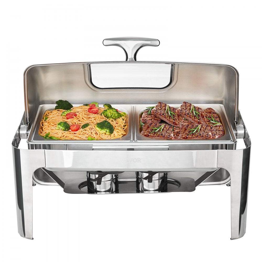 DT-C1105 - 9Qt Stainless Steel Roll Top Chafing Dish with Glass Lid