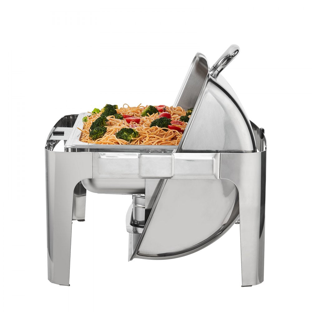 DT-C1105 - 9Qt Stainless Steel Roll Top Chafing Dish with Glass Lid