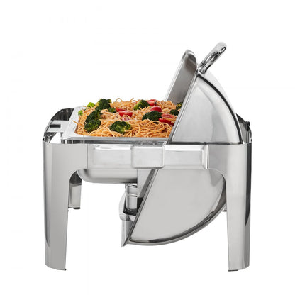 DT-C1105 - 9Qt Stainless Steel Roll Top Chafing Dish with Glass Lid