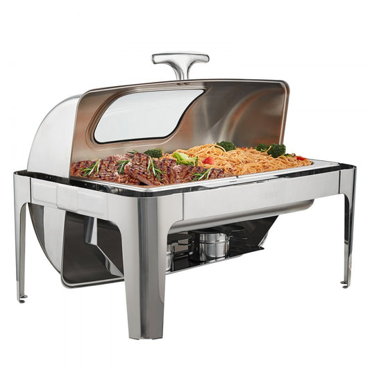 DT-C1105 - 9Qt Stainless Steel Roll Top Chafing Dish with Glass Lid