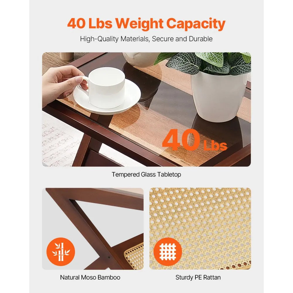 NR-GR-01 - VEVOR Z-Shaped Rattan Coffee Table with Glass Top